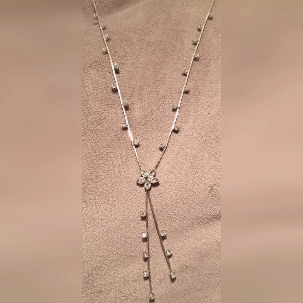 Silver Tone Chain Multi Crystal Flower Dangle Necklace